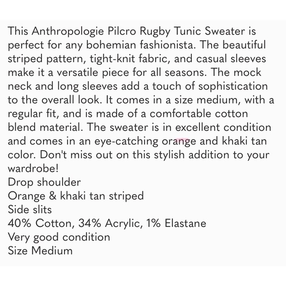 ANTHROPOLOGIE • Pilcro Striped Rugby Style Stripe Tunic Length Sweater - Picture 11 of 15